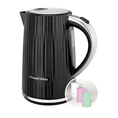 Russell Hobbs Bouilloire électrique (Eau chaude, thé, café, 1,7 L, couvercle à ouverture par pression, bec verseur parfait, filtre amovible et lavable, voyant lumineux, noir, 2400W) Eden 27361-70