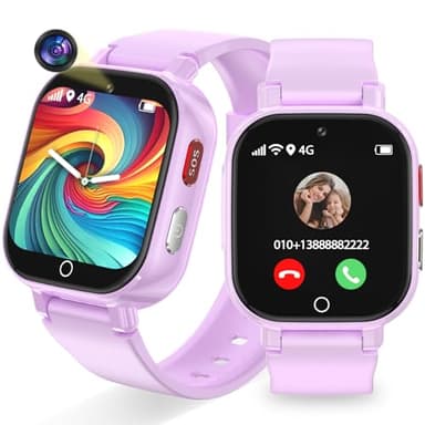 Alutoria 4G Montre Connectée Enfant avec GPS et Téléphone, Smartwatch pour Filles Garçons avec Vidéo/Voix Chat, Mode École, SOS, WiFi, Podomètre, Montre Intelligente Enfants de 5 à 12 Ans (Purple)