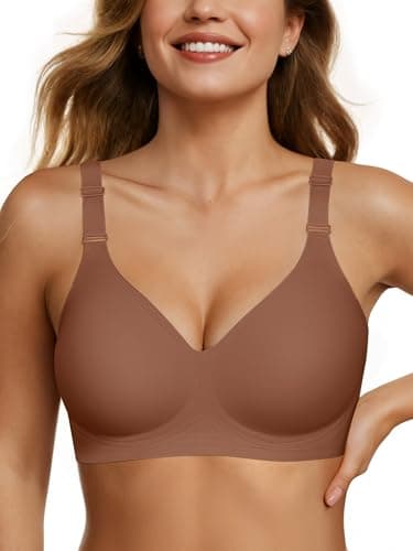 OEAK Soutien-gorge confortable sans armatures pour femme - Soutien-gorge push-up - Grande taille - Col en V, café, Taille XL