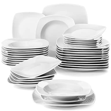 MALACASA, Série JULIA, 36pcs Service de Table Complets Porcelaine,12 Assiettes Creuse 12 Assiettes à Dessert 12 Assiettes Plates Vaisselles pour 12 Personnes