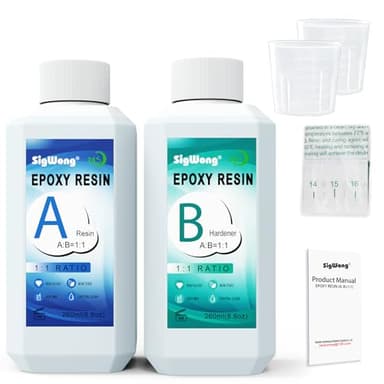 SigWong Résine Époxy Transparente 520ml Kit - 1: 1 Ratio Revêtement en résine époxy cristalline pour bois, Artisanat, De l'art, table, fabrication de bijoux, Tables de rivière