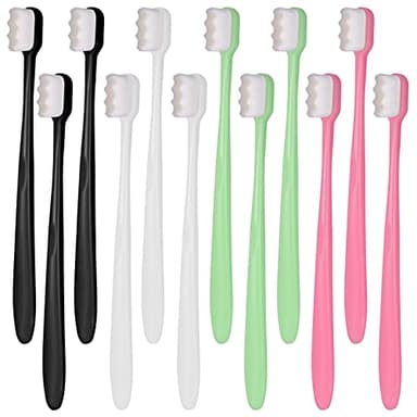 metagio Lot de 12 brosses à dents extra douces Micro Nano manuelles avec 20 000 poils pour gencives fragiles adultes et enfants (noir, blanc, vert, rose)