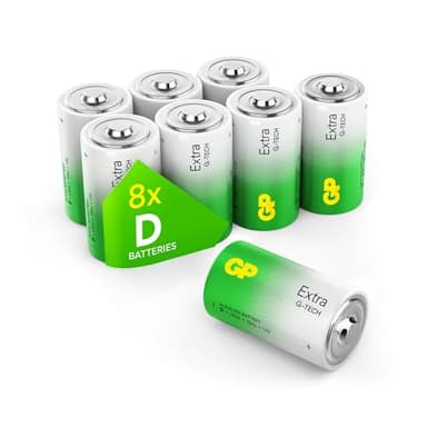 Piles D - Lot de 8 Piles | GP Extra | Batterie Type D LR20 1,5V alcaline - Longue durée et Haute Performance pour Le Quotidien | Durée de Vie de 10 Ans