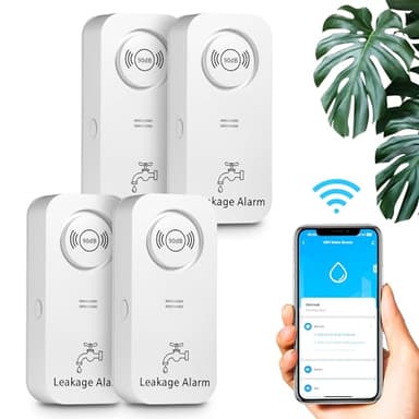 DéTecteur De Fuite D'Eau Wifi (2,4g Wifi), Alarme De Capteur D'Eau De 90 Db Et Alerte D'Application, Alarme De DéTecteur De Fuite Sans Fil, Pour Tuyaux, Cuisines, Salles De Bains, Sous-Sols (Lot De 4)