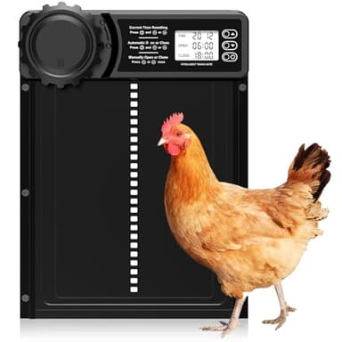 MASTERFUN Porte Poulailler Automatique avec Écran LCD Programmable Étanche, Porte Automatique Poulailler en Alliage d'aluminium, Alimenté par Batterie, Commande de Minuterie, Fonction Anti-pincement