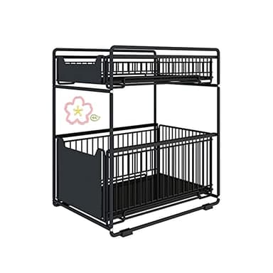 HUOLE Rangements sous Evier 2 Niveaux Organisateur Coulissant avec 2 Tiroirs, Panier Coulissan pour Cuisine, Garde-Manger, Chambre, Porte-épices-37,4 * 26,5 * 44 cm-Noir (1 pièce)