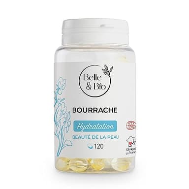 HYDRATATION VISAGE & BEAUTÉ DE LA PEAU - Huile de Bourrache Biologique - 120 capsules - Complément Alimentaire BELLE&BIO - Fabriqué en France