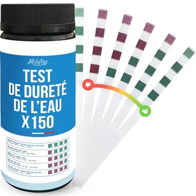 MILYTEC 150 Bandelettes Tests TH Eau Potable – Kit Analyse Dureté de l’Eau Calcaire – Testeur TH Adoucisseur, Aquarium, Piscine – Mesure Facile avec Languettes Précises – °f (FR), °dH (DE), ppm