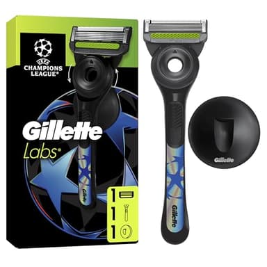 Gillette Labs Rasoir Manuel Homme UEFA Champions League Spécial, Rasage Avec Barre Exfoliante, Manche Réutilisable Et Recharge A 5 Lames, Tête Avec FlexDisc Pour Suivre Les Contours Du Visage