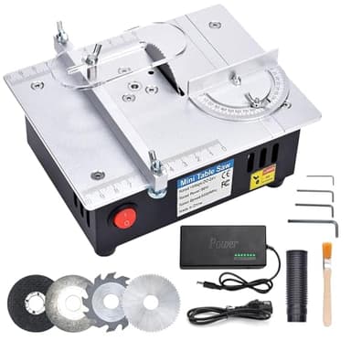 Mini scie circulaire de table avec 4 lames, alimentation 7 vitesses réglable Table Saw de précision, 96W Scies circulaires de table Portable 0,1-15mm lame de scie réglable en hauteur et volet de sécur