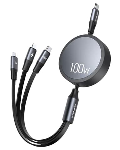 CAFELE Câble USB C Multi Embout[100W/1.1M],Cable Retractable 3 en 1 Charge Rapide PD3.0+Transfert de Données(Type C),Type C/Phone/Micro pour ChroBook,Galaxy S24 S23,Huawei,Pd Air,Phone 17 16 15 14