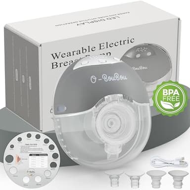 Tire Lait Electrique Main Libre en Silicone Avec Batterie à Longue Durée - 12 Niveaux & 4 Modes - Tire Lait Electrique Portable - Brides de 24 mm + 4 Insert Brides (15/17/19/21mm) Sans BPA, 1 Pièce