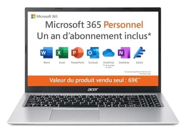 Acer Aspire 1 A115-32-C3AK Ordinateur Portable 15,6'' Full HD, PC Portable (Intel Celeron N4500, RAM 4 Go, 128 Go eMMC, Intel UHD Graphics, Windows 11 ) - Clavier AZERTY (Français), Laptop Gris