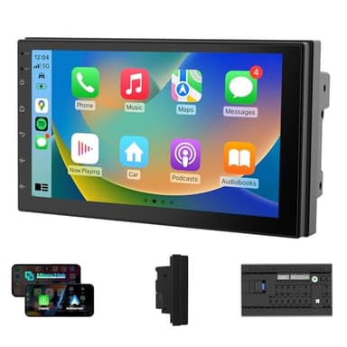 Haudio 7 Pouces Autoradio Bluetooth 2 DIN avec CarPlay & sans Fil Android Auto, HD Ecran Tactile avec Mirror Link/Vivavoce/GPS/Commande Vocale/AUX/FM Radio pour Tous Les Véhicules sans Caméra 2+32G