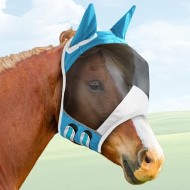 Masque anti-mouches pour cheval, protection UV avec protection des oreilles, masque de cheval avec protection des oreilles, maille respirante