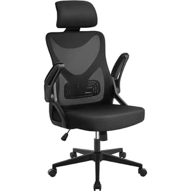 Yaheetech Chaise de Bureau en Maille avec à Haut Dossier avec Accoudoirs Relevables Appui-tête Support Lombaire Assise Réglable en Hauteur Charge Max 136kg Noir