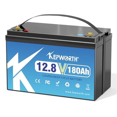 KEPWORTH Batterie Lithium 12V 180Ah, LiFePO4 avec 100A Protection BMS et 4000-15000 Cycles Profonds, Parfait pour Camping-Car, Système Solaire, Bateaux, Hors-Réseau