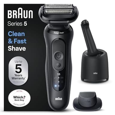Braun Series 5 Rasoir Électrique Pour Homme, En Mode Turbo Ou Standard, Rasoir À Grille Étanche, Conçu En Allemagne, Avec Une Station De Nettoyage SmartCare Clean & Charge, Une Tête de tondeuse, Noir