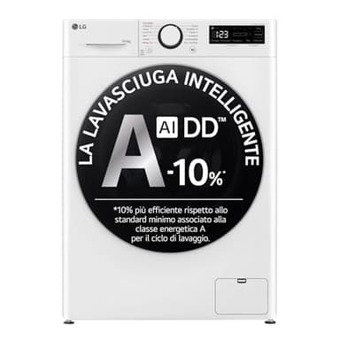 LG AI DD D4R5010TSWS Lave-sécheuse 10/6 kg Série R5 Classe D, Machine à laver et sèche-linge ensemble, 1400 tours, TurboWash360, Lavage à vapeur, Eco Hybrid, Allergy Care, Moteur Inverter Direct