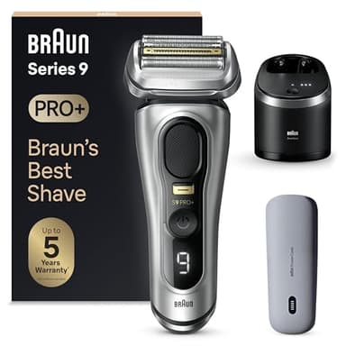 Braun Series 9 PRO+ 9577cc, Rasoir Électrique Pour Homme, 5 Éléments De Rasage, Tondeuse De Précision Intégrée, Station SmartCare, Étui PowerCase, 60 Min D'autonomie, Fabriqué En Allemagne, Argent