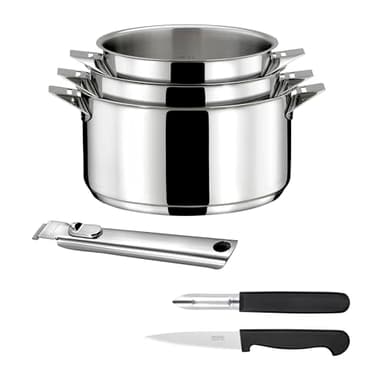 CUISINOX Eclipse - Set 3 casseroles 16/18/20cm inox, 1 éplucheur et 1 couteau office