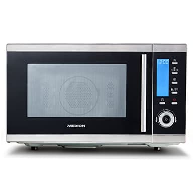 MEDION Micro-onde grill 4en1 MD15501, four micro-onde combiné 25L avec grille, micro-onde 900W, 1100W mode grill, 2500W mode air chaud avec 10 niveaux de puissance, noir/argent