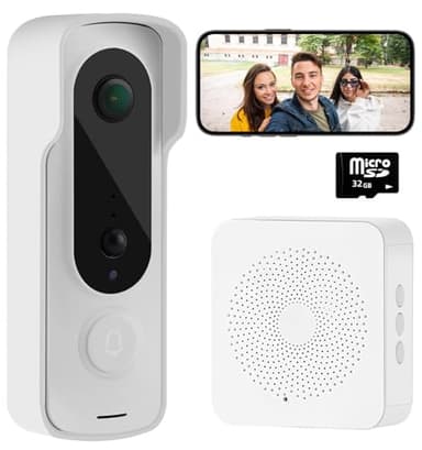 Visiophone Sonnette sans Fil avec Camera Interphone Video Connectée Connecté Exterieur Etanche WiFi Portier Porte d'entrée Portail Doorbell Sonnerie Longue Portée visio Door Wireless + TF Carte