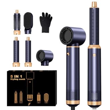 Air Styler Airbrush 5 en 1,1000w Sèche Cheveux Ionique,Température Vitesse du vent Réglable,Brosse Soufflante Hair Dryer Brush avec 30mm Boucleur, Hair Styler pour Cheveux Secs, Lissés, Bouclés