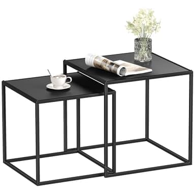 HOMCOM Lot de 2 Tables Basses gigognes, Lot de 2 Tables gigognes de Salon, modulables, en Acier, Style Industriel, Noir Mat