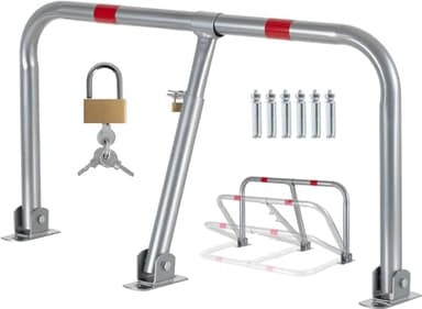 Stagecaptain PPB-81 SR Barrière De Parking - barrière de parking robuste en acier galvanisé et peint par poudre - Fermable à clé (3 clés incluses) - Avec bandes réfléchissantes et matériel de montage