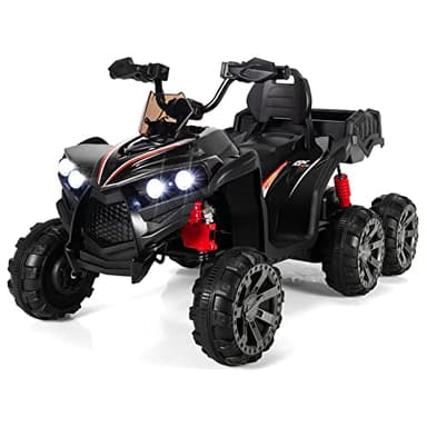 COSTWAY 12V Quad Electrique Enfants avec Lumières LED et Musique, Véhicule Electrique Enfants avec 6 Roues Antidérapantes, Démarrage Lent, Charge 30kg pour Enfants de 3 Ans+, 129 x 69 x 72 cm (Noir)