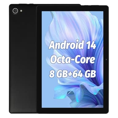 Tablette Android 14 Tablette 10 Pouces, 8 Go de RAM 64 Go de ROM 1 to Extensible, processeur Octa-Core, écran Tactile IPS HD 1280x800, WiFi 6, Double caméra, BT5.3, 5000mAh, Widevine L1 (Noir)