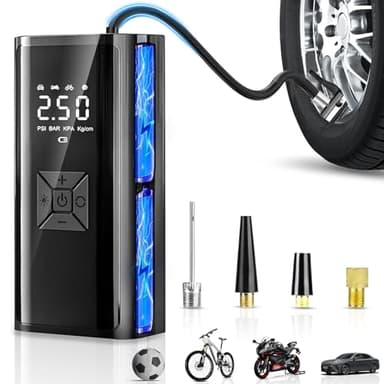 Gonfleur Pneus Voiture Sans Fil, Compresseur à Air Portatif, 150PSI 12V DC 6000mAh Mini Compresseur Portable avec Lumière LED, Compresseur de Voiture Pour Vélo, Voiture, Moto, Vcooter, Balles.