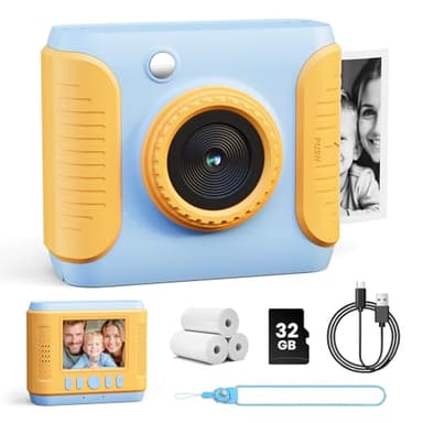 CalineGam Appareil Photo Instantané Enfant, 1080P HD Appareil Photo Numérique Enfant avec Carte 32 Go et Papier Photo, 2,4 Pouces Jouets Enfants, Cadeaux pour Garçons & Filles de 3 à 12 Ans (Bleu)