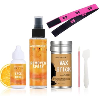Perruque Glue Set Lace Front Wig Glue & Remover pour perruques, Kit d’installation de perruque, Tape in Extensions Remover avec bande de fusion, bâton de cire pour cheveux Poly, systèmes de Toupee
