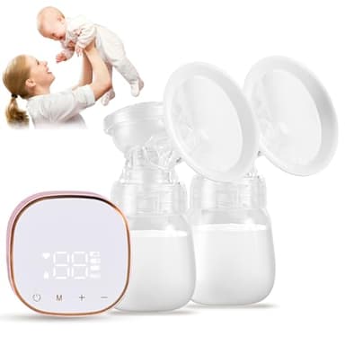 Tire Lait Electrique, Tire-lait électrique Double Portable avec 3 Modes et 9 Niveaux, avec Ecran Tactile LED Allaitement Maternel Sans Douleur, Sans BPA, Silencieux (Rose)