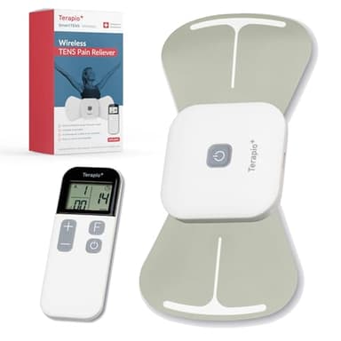 TERAPIO Électrostimulateur Anti Douleur TENS Sans Fil. Appareil TENS Portable. Neurostimulateur Musculaire avec Télécommande. Rechargeable. 15 Modes pour Soulager les Douleurs.