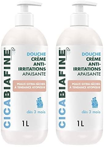 Cicabiafine | Douche Crème Anti-Irritations Apaisante (flacon-pompe de 1 L) – Crème de douche pour peaux extra-sèches à tendance atopique – Gel douche haute tolérance dès 3 mois (Lot de 2)