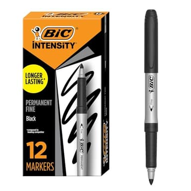 BIC Intensity Ecriture Marqueurs Permanents Pointe Ultra-Fine -Marquage Précis - Encre De Couleur Noire, Boîte de 12
