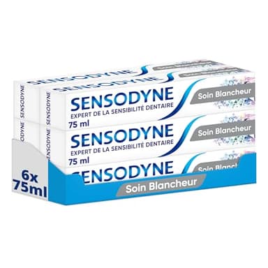 SENSODYNE - Dentifrice Soin Blancheur - Cliniquement Prouvé pour Soulager la Sensibilité Dentaire - Aide à Eliminer les Taches Dentaires Pour des Dents Plus Blanches - 6 x 75 ml
