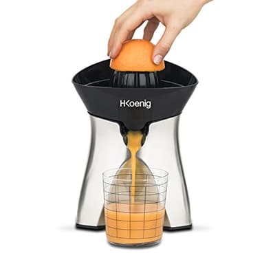 H.Koenig Presse Agrumes Electrique Inox AGR60 Sans BPA, Automatique, Rapide, Silencieux, bec Anti-gouttes, lavable en machine, 2 cônes interchangeables, 60W