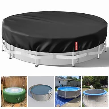 VniYors Bache Piscine 460, 210 D Bache A Bulle Piscine, Et Piscines Hors Sol, Bache De Protection RéSistantes à La PoussièRe avec Cordons De Serrage Et Piquets De Sol (460CM Noir)