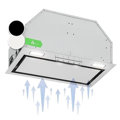 Klarstein Hotte Aspirante 52cm, Hotte Aspirante Encastrable Silencieuse, Hotte de Cuisine 90cm avec Lampes LED, Débit d'Air Puissant 397 m³/h, Hotte avec Évacuation, Commandes Tactiles
