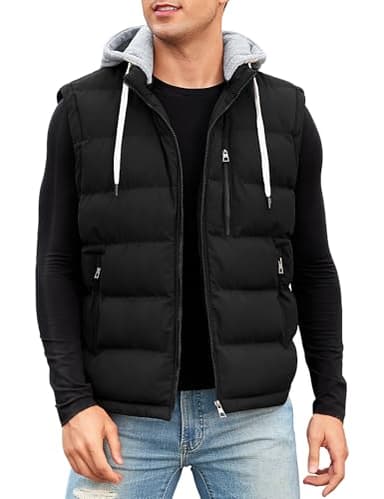 CMTOP Manteaux Sans Manche Homme à Capuche Gilet Homme Zippé, Hydrofuge Chaud Hiver Veste Sans Manches, Légère Casual Coupe-Vent Bodywarmer Gilets avec Poches(Noir,M)