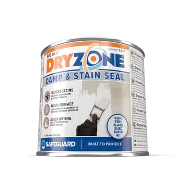 Dryzone Peinture Anti-Humidité et Anti-Taches – 500 ml – Blanc Mat Intérieur – Recouvre taches d'humidité, d'huile... – Sous-Couche pour Plâtre, Ciment, Pierre & Mortier