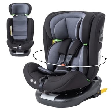 Zkipm Siège Auto bébé 360 ° Pivotant, i-Size ECE R129 Sièges, Siege auto SOFIX + LATCH,Housse déboussable et lavable/Harnais de sécurité 5 points/12 Positions Appui-tête/ 0-12 ans(0-36 kg)