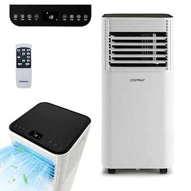 COSTWAY Climatiseur Mobile Silencieux 4 EN 1,7000BTU,15㎡+,Déshumidificateur 19L/Jour,Refroidissement,Ventilateur,Mode Nuit,Minuterie 24H,Kit Calfeutrage Inclus,Faible Conso,Noir