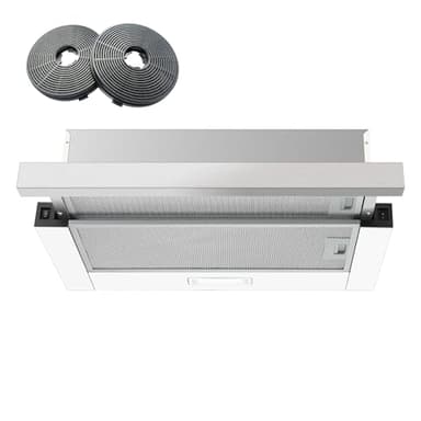 KICHPOWER Hotte Aspirante Encastrable 60 cm, Filtre Télescopique, 400 m³/h, A+++, 2 Vitesses, Éclairage LED, Mode Recyclage/Évacuation (Filtres à Charbon Inclus)