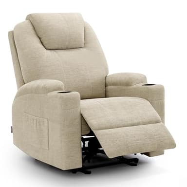 M MCombo Fauteuil Relaxation Électrique Massаж TV Fonction Inclinable Chauffage Vibrations Nouveau Modèle 7061 (Tissu, Beige)