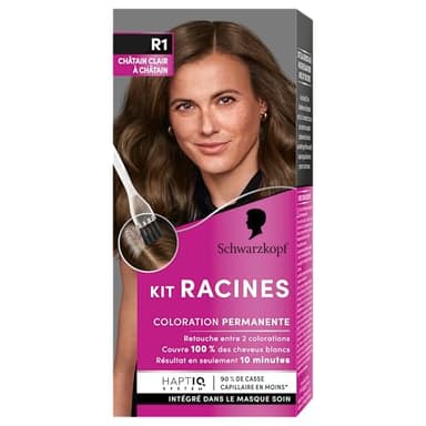 Schwarzkopf - Kit Racines - Coloration Permanente - Enrichie d’une huile nourrissante - Couverture Cheveux Blancs - Retouche entre 2 Colorations - Châtain Clair à Châtain R1